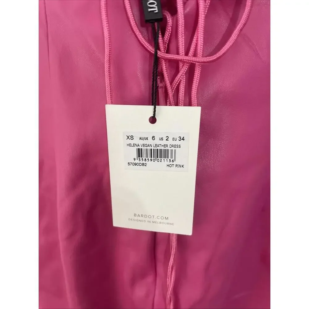 Revolve Bardot Helena Faux Leather Dress Hot Pink tie back Size 2 NWT $119 msrp - Picture 7 of 10